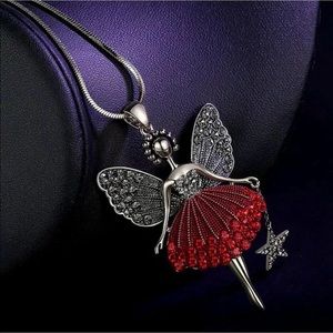NEW.Fairy Girl Red Crystal Pendant & long Necklace / 3  COLORS.